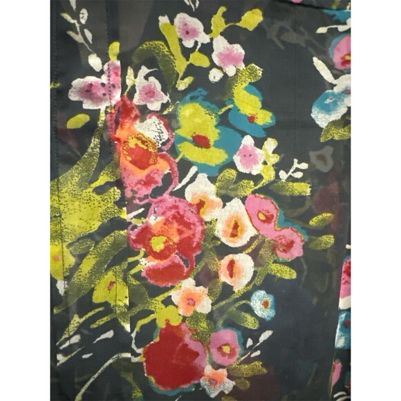 Kut from the Kloth  Women's Sheer Blouse Size LG Blue Floral Print Button Front - Picture 8 of 10
